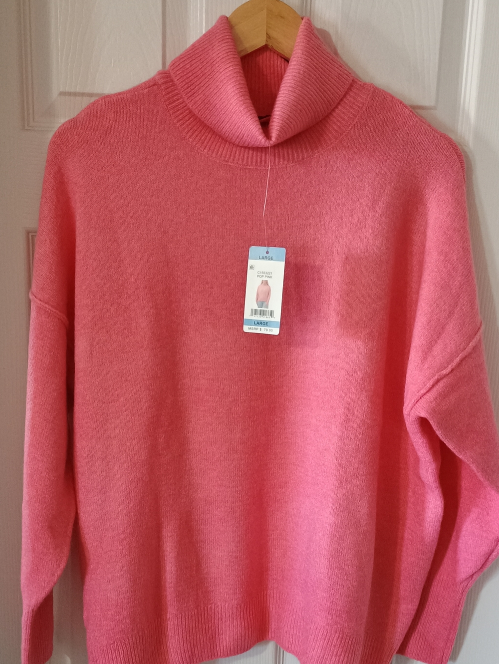 NWT Vince Camuto Pop Pink Oversized Chunky Knit Rolled Turtleneck Size S,M,L